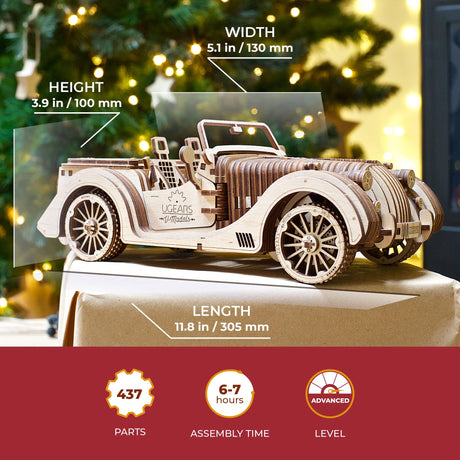 UGEARS Mechanical Models Roadster VM-01 3-D Wooden Puzzle UGEARS