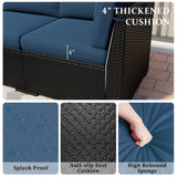 VONZOY 8 Pieces Outdoor Patio Furniture Set with 44" Fire Pit Table Black Rattan Sectional Conversation Sets w/Gas Fire Pit, Coffee Table, 2 Waterproof Covers, Navy Blue VONZOY