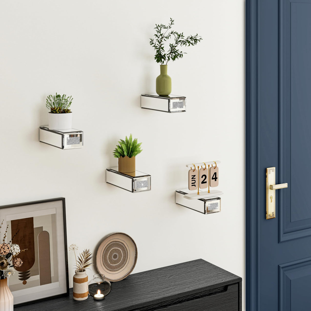 blingworld Shoe Floating Display Shelves Wall Mount Set of 4 – Mirrored Bling Glass Levitating Sneakers Shelves, Space-Saving Sneaker Display Shelf for Collectibles, Bedrooms, Dorms & Game blingworld