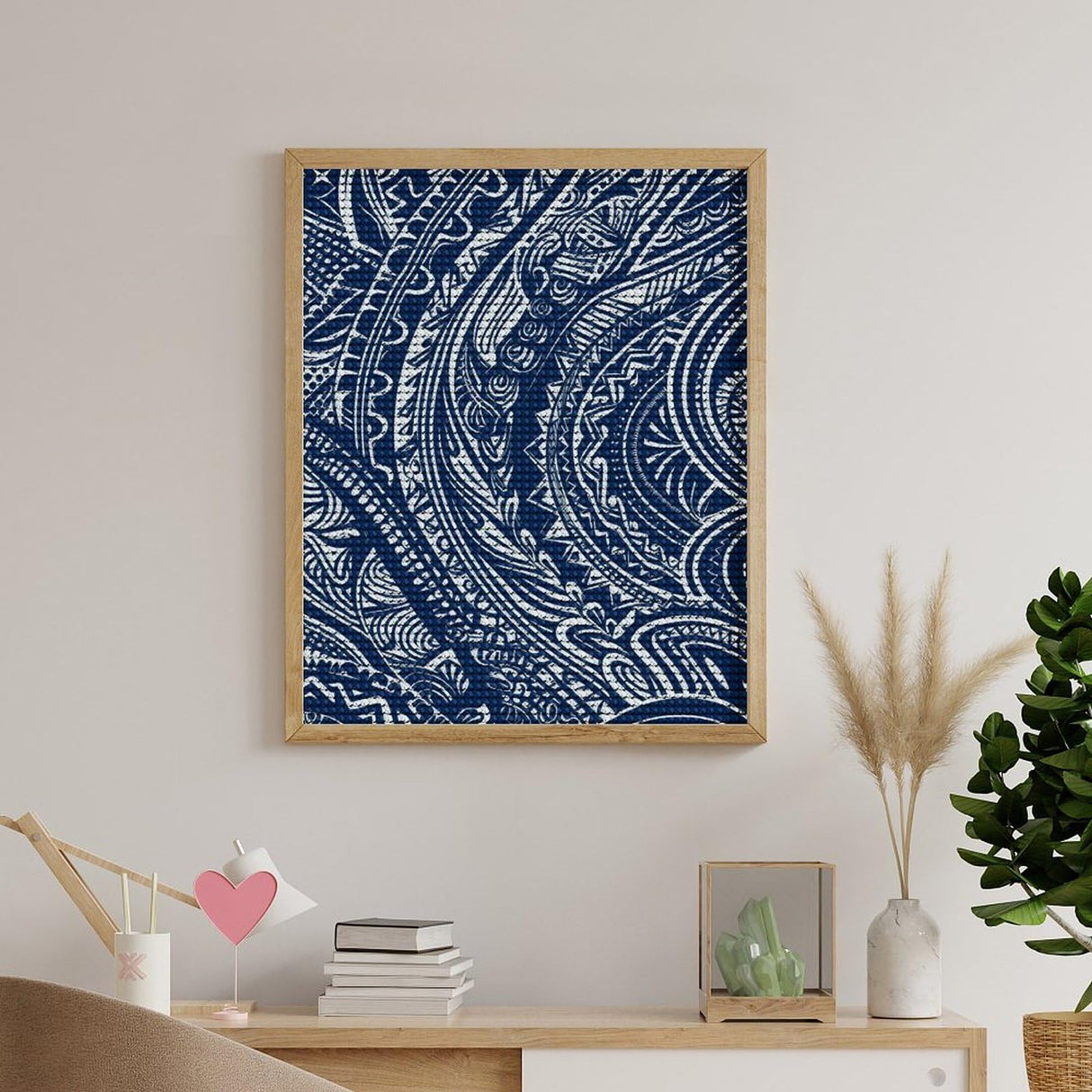YKLBV Diamond Art Kits for Adults Diamond Painting Kits for Adults DIY Paint with Round Full Drill Diamonds Paintings Blue Polynesian Maori Tribal Pattern Gem Art for Home Wall Decor Gift YKLBV
