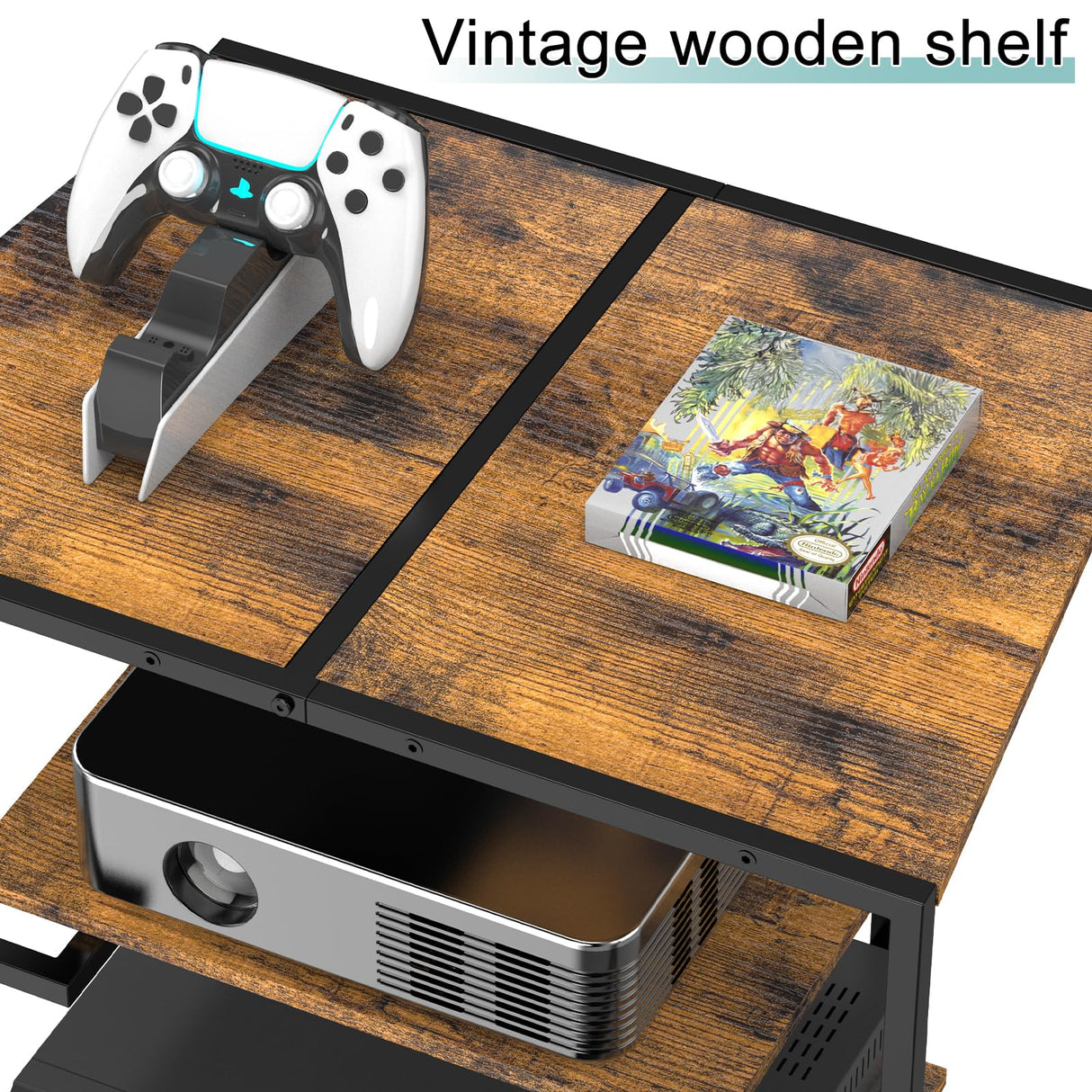 YBING 4-Tier AV Media Stand, Stereo Cabinet, Media Console with Charging Station, Record Player Stand, Corner TV Shelf, Brown YBING