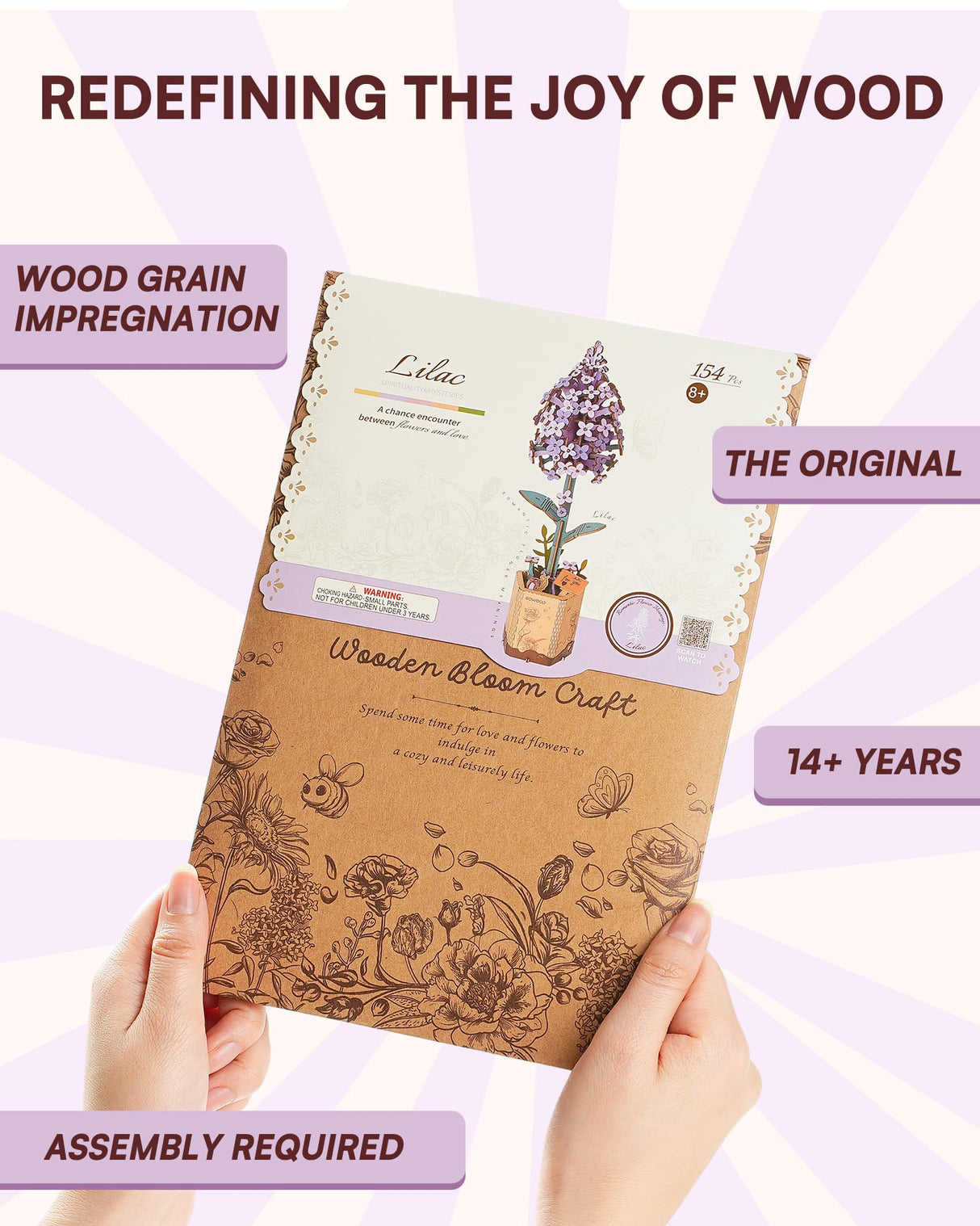 Wowood 3D Flower Wooden Puzzles for Adults-Lilac, DIY Wooden Flowers Model Kit Building Set Crafts for Adults to Build, Botanical Collection/Ideal Creative Gift Ideas/Housewarming (154PCS) Wowood