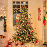 Hykolity 7.5 ft Prelit Aspen Fir Christmas Tree, Artificial Christmas Tree with 450 Warm White LED Lights, 1173 PE&PVC Branch Tips, Metal Stand and Hinged Branches hykolity