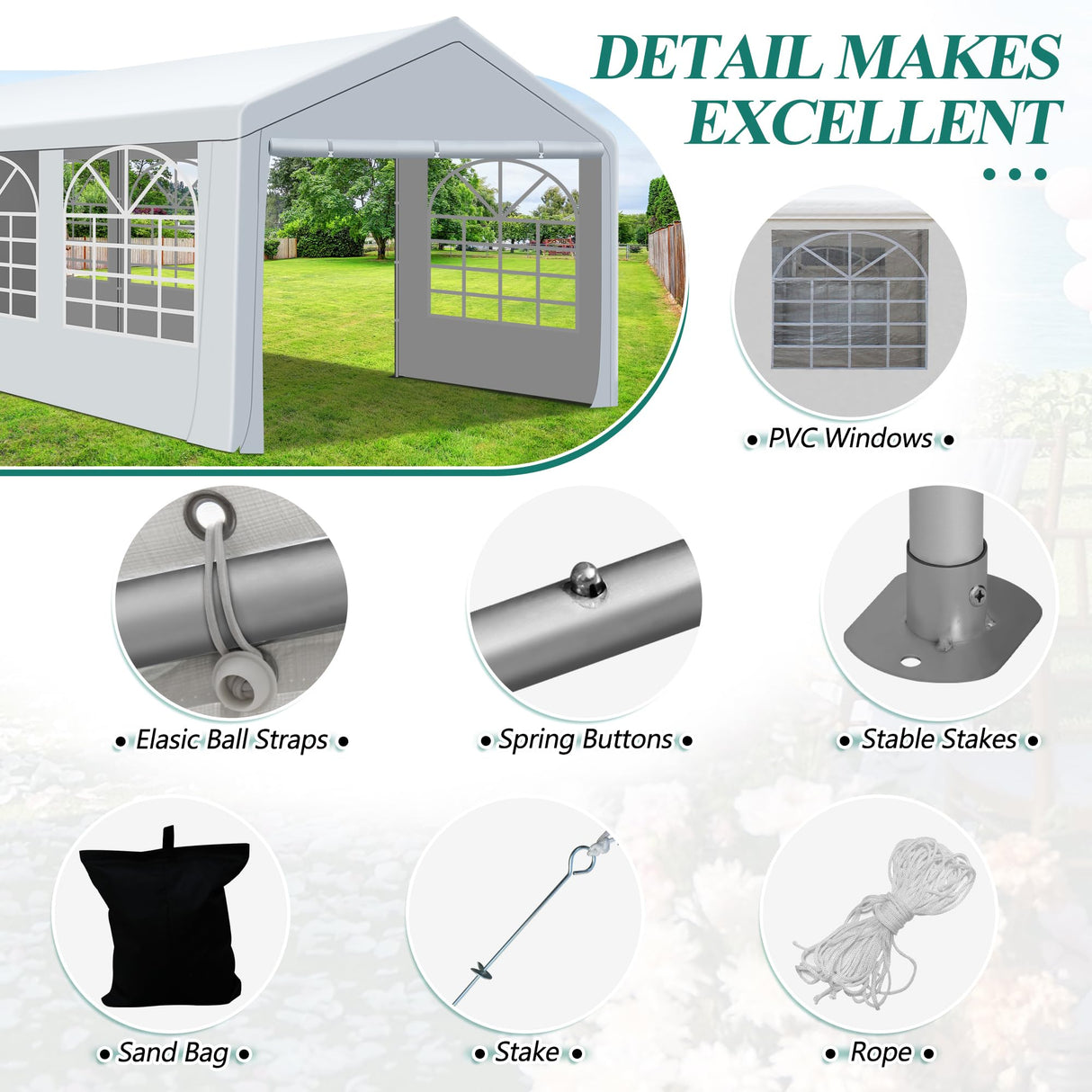 GARTOO 10' x 30' Canopy Party Tent & Carport - Heavy Duty Outdoor Wedding Gazebo with 4 Sand Bags, Event Shelter Canopy for Outdoor Event, Wedding, Birthday Party GARTOO