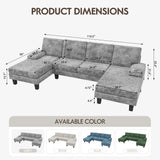 YESHOMY Convertible Sectional Sofa U-Shaped Couch with Soft Modern Cotton Chenille Fabric for Living Room, Oversized Seats with Comfortable Backrest, Gray YESHOMY
