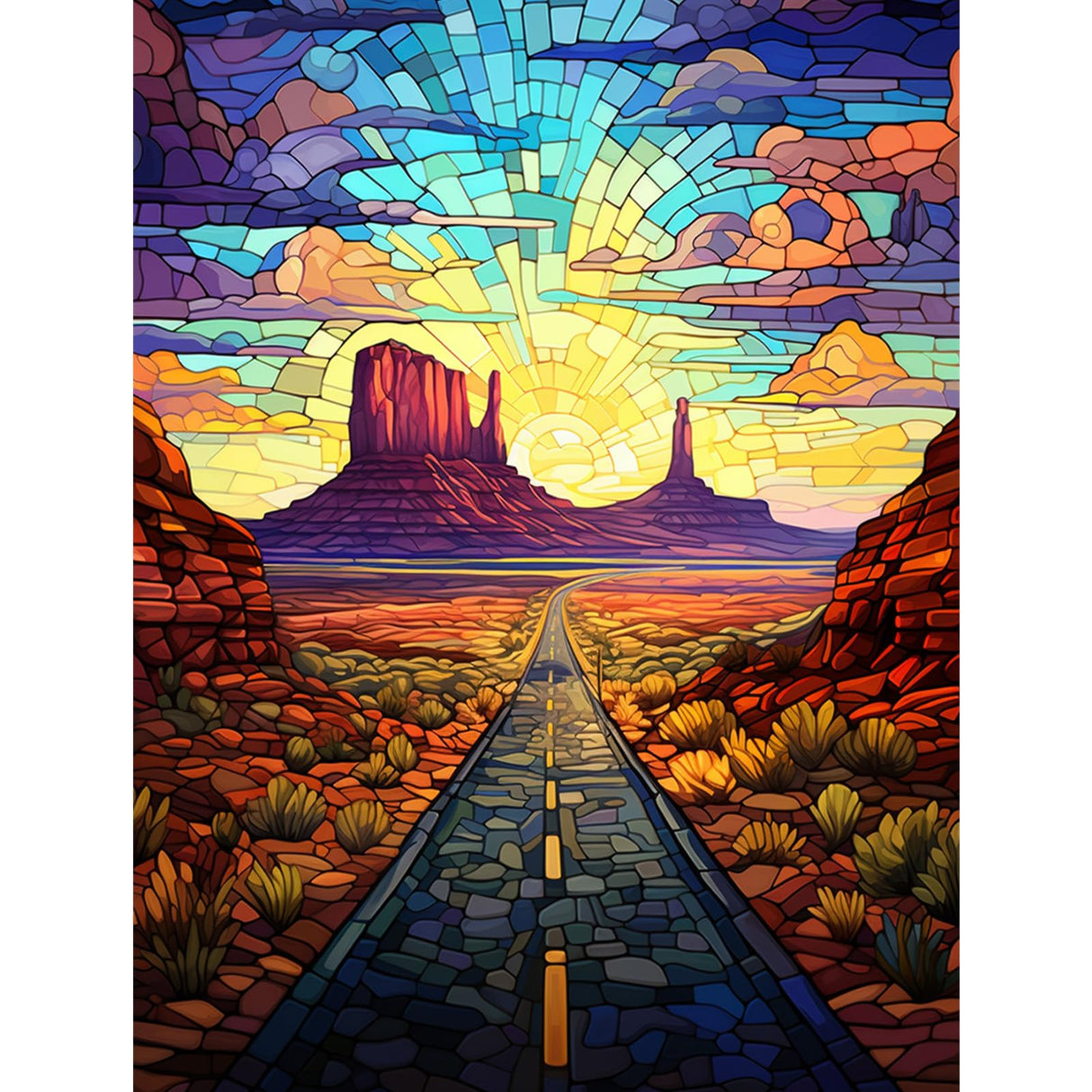 Scenic Highway in Monument Valley Diamond Painting Arizona Desert Artwork Tropical Cactus PlantsWall Art 5D DIY Full Drill Crystal Landscape Diamond Picturefor Adult Home Decor Gift(16''Wx 12''H) TUMOVO
