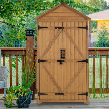 MCombo Outdoor Storage Cabinet, Garden Wood Tool Shed, Outside Wooden Shed Closet with Shelves and Latch for Yard, Patio, Deck and Porch 1000 Natural - WoodArtSupply