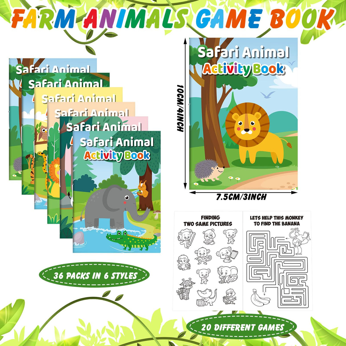 Sinmoe 36 Pcs Safari Animals Mini Activity Books for Kids Coloring Drawing Books Set with Lion Tiger Giraffe Patterns DIY Game Party Favors Fun Classroom Gifts Goody Filler Teachers Daycare Prize Sinmoe