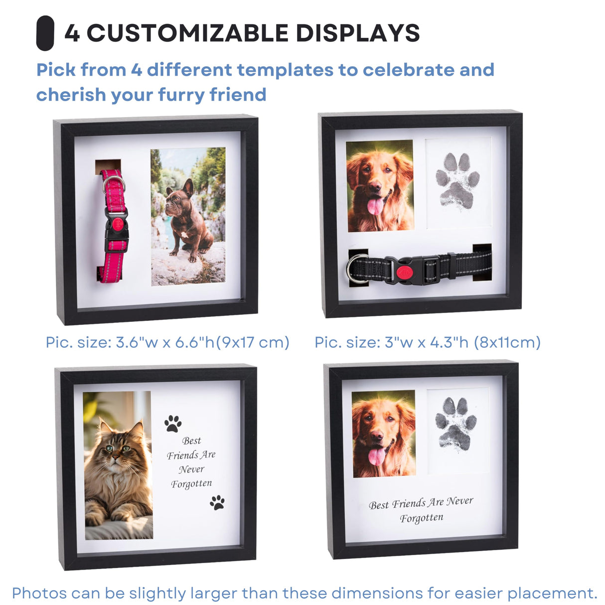 OtterPets Memorial Picture Frame, 4 Customizable Displays, 9x9, Paw Print Kit for Dogs, Dog Memorial Gifts for Loss of Dog, Loss of Pet Sympathy Gift, Pet Paw Print Impression Kit OtterPets