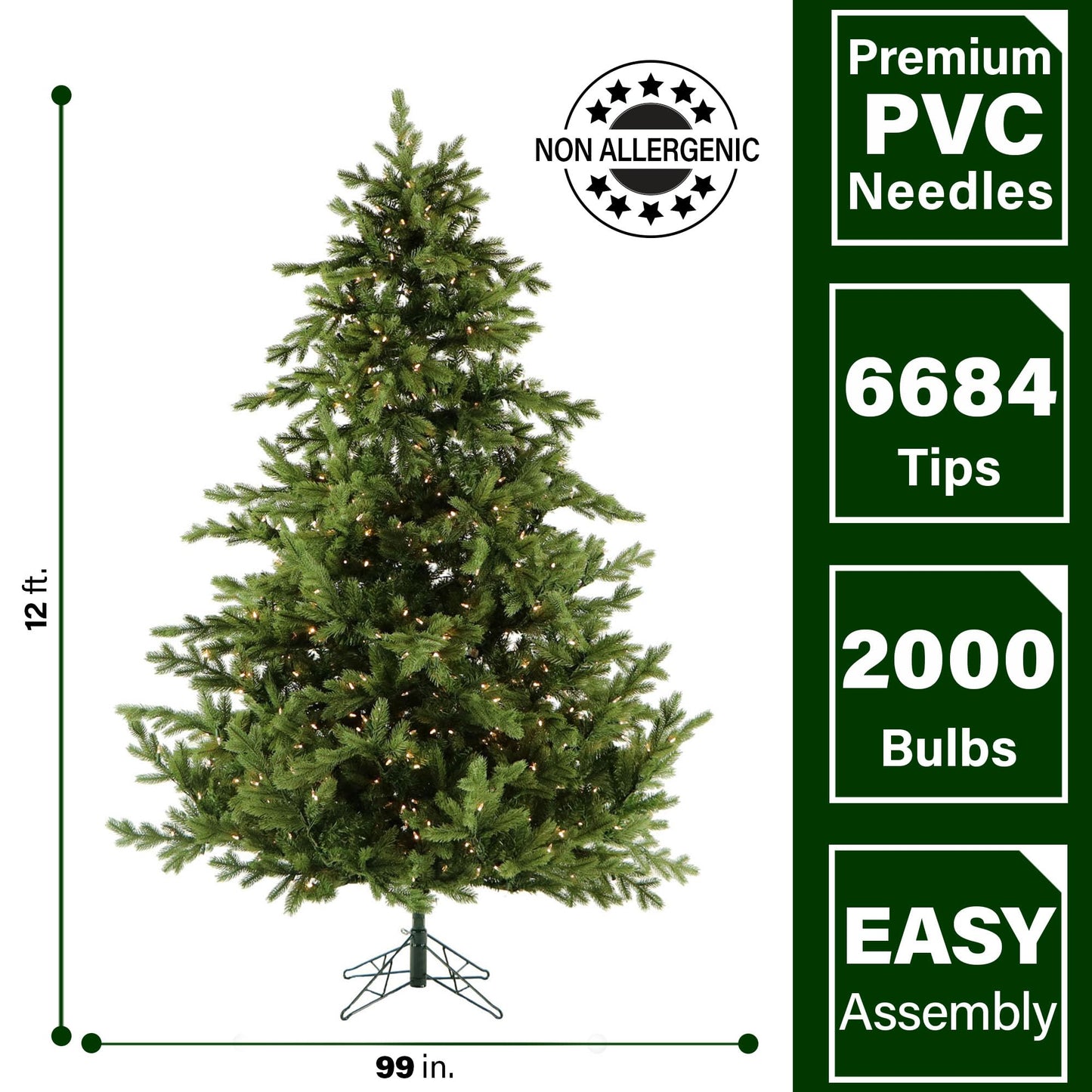 Fraser Hill Farm 12-Ft. Foxtail Pine Artificial Christmas Tree with White Incandescent Smart Lights and Stand, Prelit Foldable Fake Tree with Realistic Foliage for Home Decoration