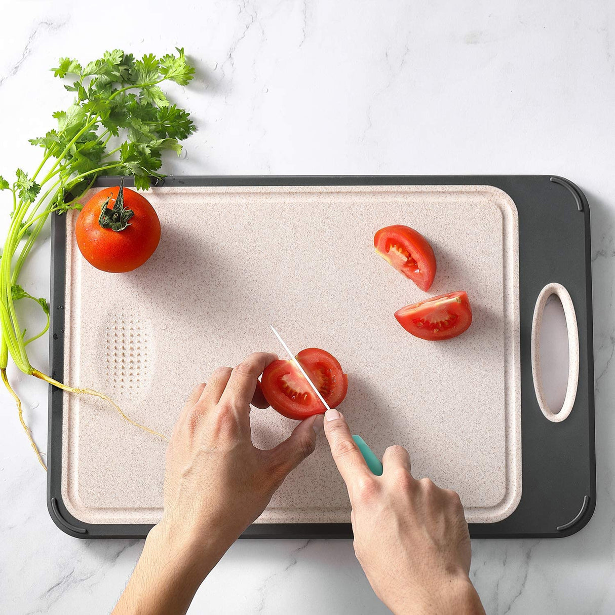 Cutting Board Double Sided, GUANCI Large Size 16”×11”, 304 Stainless Steel Cutting Board for Kitchen, Food-Grade, Stainless Steel and Wheat Straw PP, Easy to Clean GUANCI