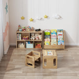 ERUGI 2-Tier Solid Wood Toy Organizer with 5 Compartments and Wheels for Kids Rooms & Playrooms ERUGI