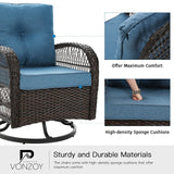 VONZOY 3 Pieces Patio Furniture Set, Outdoor Swivel Glider Rocker, Wicker Patio Bistro Set with Rocking Chair, Thickened Cushions and Table for Porch (Blue) VONZOY