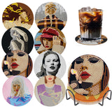 8 PCS Singer Diamond Art Coasters Kits, Pop Star Diamond Painting Coasters with Holder Set of 8, DIY Drink Coasters Art Crafts Supplies for Adults Cup Mat for Home Decor House Warming Gifts Non-Slip YSUNETER