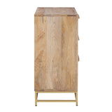 Powell Natural Rattan and Gold Base 3 Danika, Three Drawer Cabinet, Brown Powell