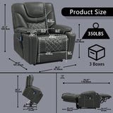PUG258Y Power Lift Recliner for Seniors: 9988 High Density Foam Lift Chair With Heat and Massage, Reclining To 180, 2 Pockets Cup Holders, 2 Remote Controls, Dual OKIN Motors - Breathable Leather Gray PUG258Y