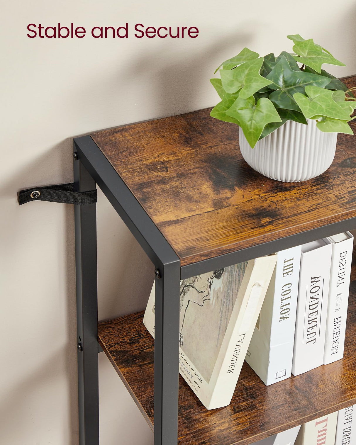 VASAGLE 6 Tier Bookshelf with Metal Frame, Convertible Industrial Corner Shelf, 9.4 x 40.2 x 69 Inches, for Living Room, Bedroom, Home Office, Rustic Brown and Ink Black ULLS606K01 VASAGLE