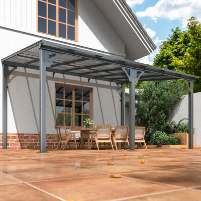 VIWAT 10x14 FT Gazebo, Splicable Pergola with Aluminum Frame, Gazebos on Clearance, Wall Mounted Gazebo & Pergola, Awnings for Patio, for Backyard, Deck, Gray