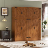 Unikito Armoire Wardrobe Closet, 71" Farmhouse Wooden Wardrobe with Adjustable Shelves and Hanging Rod, Freestanding Clothing Storage Cabinet Organizer for Bedroom Living Room Office, Highland Oak Unikito