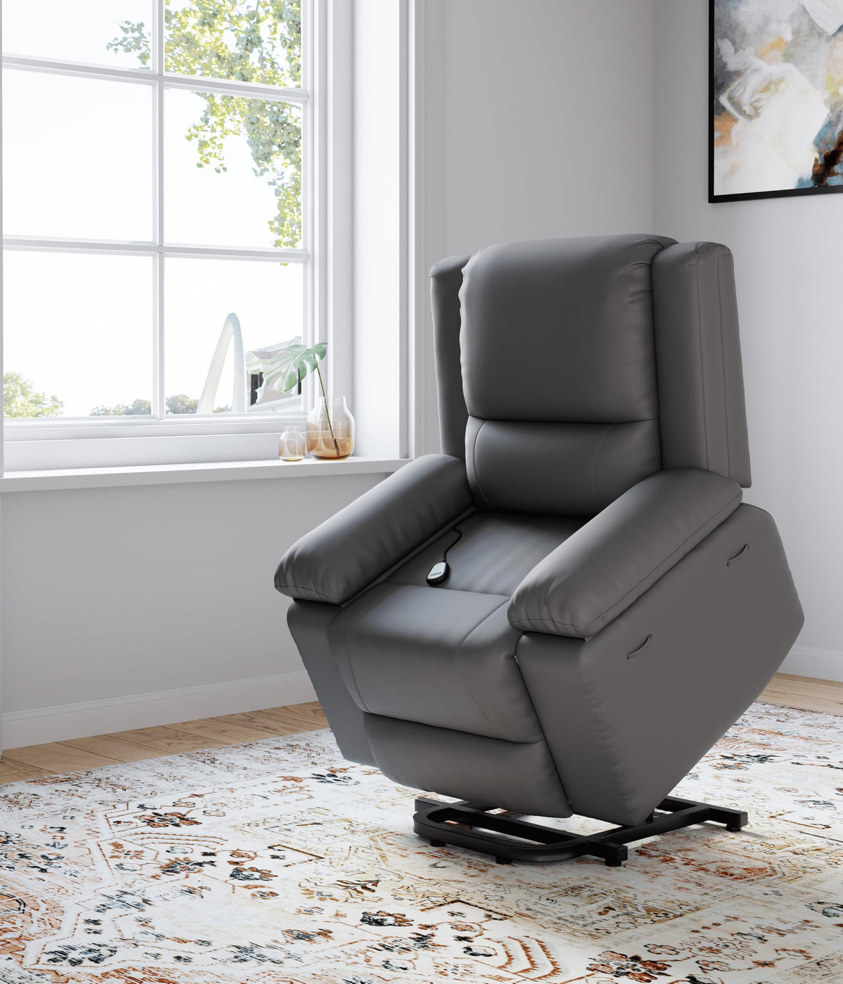 GarveeHome Faux Leather Power Lift Recliner w/Massage and Heat for Elderly, Recliner Chairs with Pockets for Living Room (Gray, Medium) GarveeHome