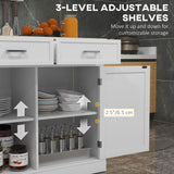 HOMCOM Rolling Kitchen Island with Drop Leaf Wood Breakfast Bar, Farmhouse Kitchen Cart with 2 Drawers, Adjustable Shelves for Dining Room, White HOMCOM