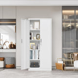 CMY Metal Storage Cabinet with Locking Doors and Adjustable Shelves, 72”H Steel Storage Cabinets for Garage, Home Office, Pantry (White) CMY