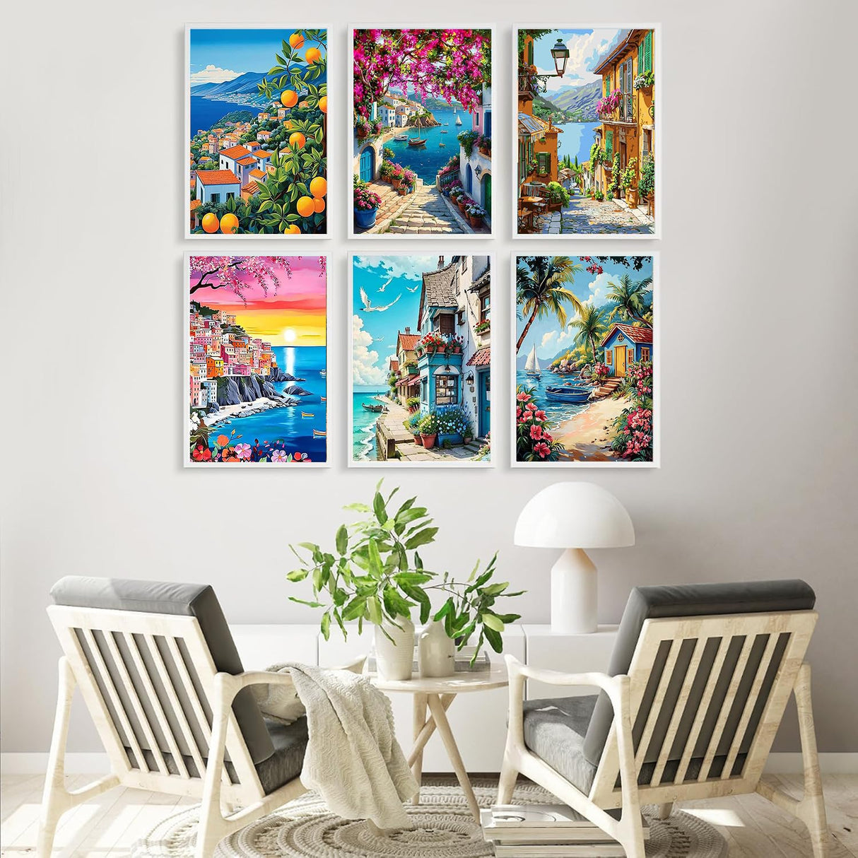 Diamond Art Kits for Adults Beginner 6 Pack Mediterranean Coastal Scenery Diamond Painting Kits 5D Diamond Dots Gem Art Crafts with Tools Round Full Drill Funny Crafts for Home Wall Decor&Gift 10x14in Fairyland JinWenn