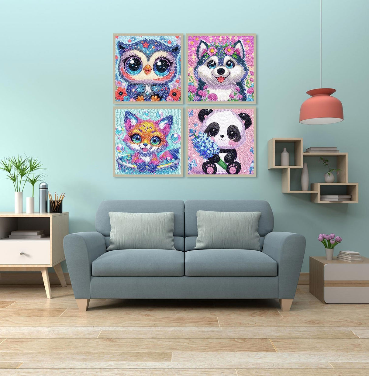 4 Pack Diamond Art Kits for Kids, Cartoon Animals Diamond Painting Kits for Kids Beginners, Kids' Mosaic Kits DIY Full Drill Diamond Dots Painting Picture Arts Craft for Home Wall Decor 6x6 Inch cdjlddww