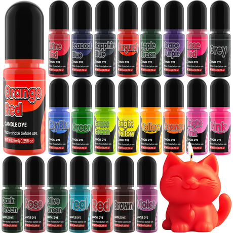 Candle Dye - 24 Colors Liquid Candle Dyes for Candle Making – Oil-Based Highly Concentrated Candle Color Dye for Soy Wax, Beeswax & Gel Wax, Non-Toxic, for DIY Candle Making Supplies, Each 6ml/0.25 oz SigWong
