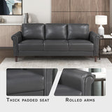 Lexicon 79" W Sofa Couch, Faux Leather Upholstered Couch, Sofa with Rolled Armrest for Bedroom/Office/Waiting Room, 3 Seater, Dark Gray Lexicon