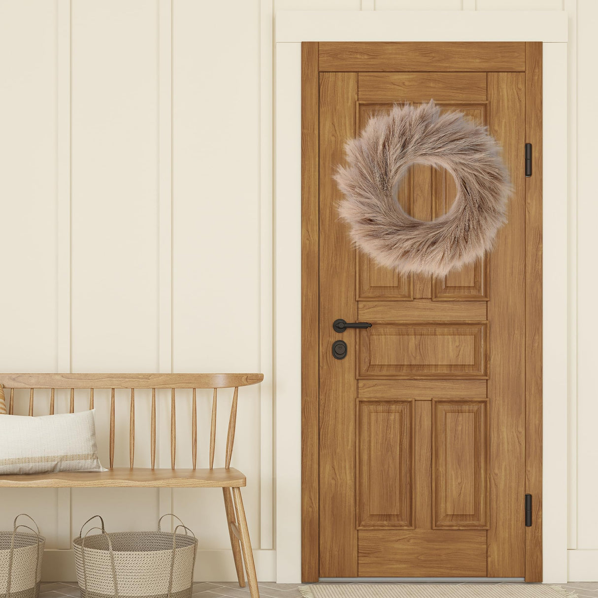 Sggvecsy Pampas Grass Wreath 26’’ Faux Pampas Wreath for All Seasons Artificial Pampas Wreath Christmas Decor Boho Wall Decor for Front Door Farmhouse Fall Autumn Xmas Spring Wreath Decoration (Brown) Sggvecsy