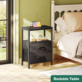 Huuger Nightstands Set of 2, End Tables with Charging Station, Side Tables with Fabric Drawers, Bedside Tables with USB Ports and Outlets, Night Stands for Bedroom, Black Huuger