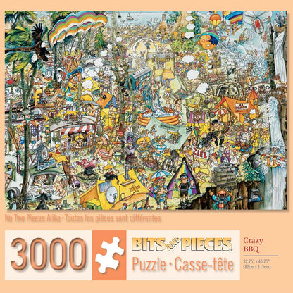 Bits and Pieces – 3000 Piece Jigsaw Puzzle for Adults – Crazy BBQ - Festival Scene Jigsaw Puzzle by Artist Gerold Como, Completed Puzzle Size: 32-1/4" x 45-1/4"