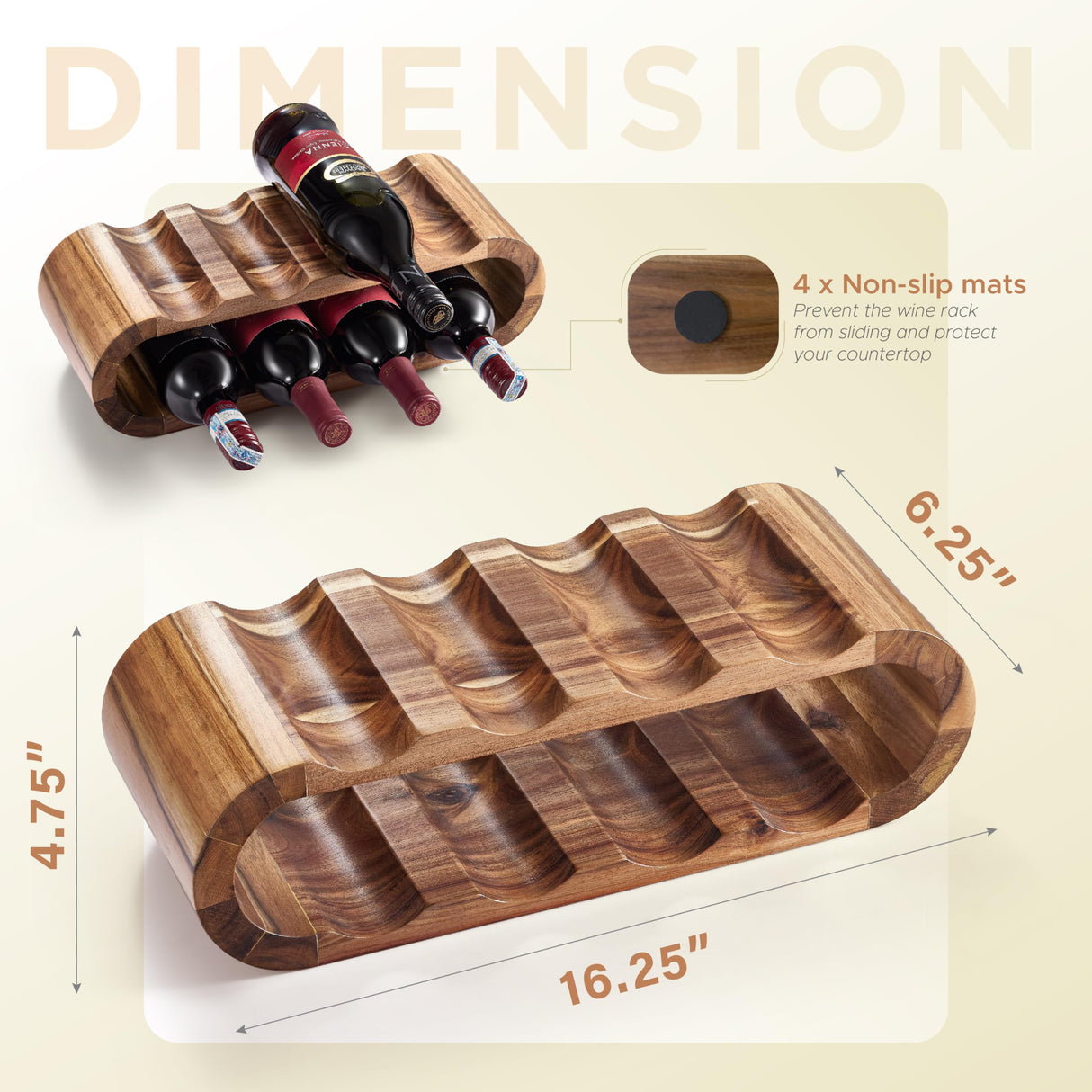 BLUEWEST Wooden Wine Racks Countertop, 8 Bottle Wine Rack, Acacia Wine Bottle Holder Stand, Free Standing Wine Storage, Wine Shelf Organizer, Perfect BLUEWEST