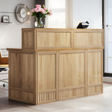 Tribesigns 57" Reception Desk with Counter, Modern Front Desk with Metal Frame, Wooden Retail Checkout Counter for Office, Reception Room, Beauty Salon, Lobby (Light Wood Color) Tribesigns