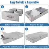 Supowin Underbed Storage Containers Bin with Lids (Set of 1) Large Under Bed Storage Organizer Box with Handle, Foldable Under the Storage Bags for Organizing Clothes, Shoes, Blankets, Pillows-Grey Supowin