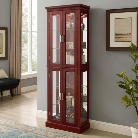 Royard Oaktree Lighted Curio Cabinet Wooden Display Cabinet with Adjustable Tempered Glass Shelves Vintage Accent Storage Cabinet with Mirrored Back Royard Oaktree