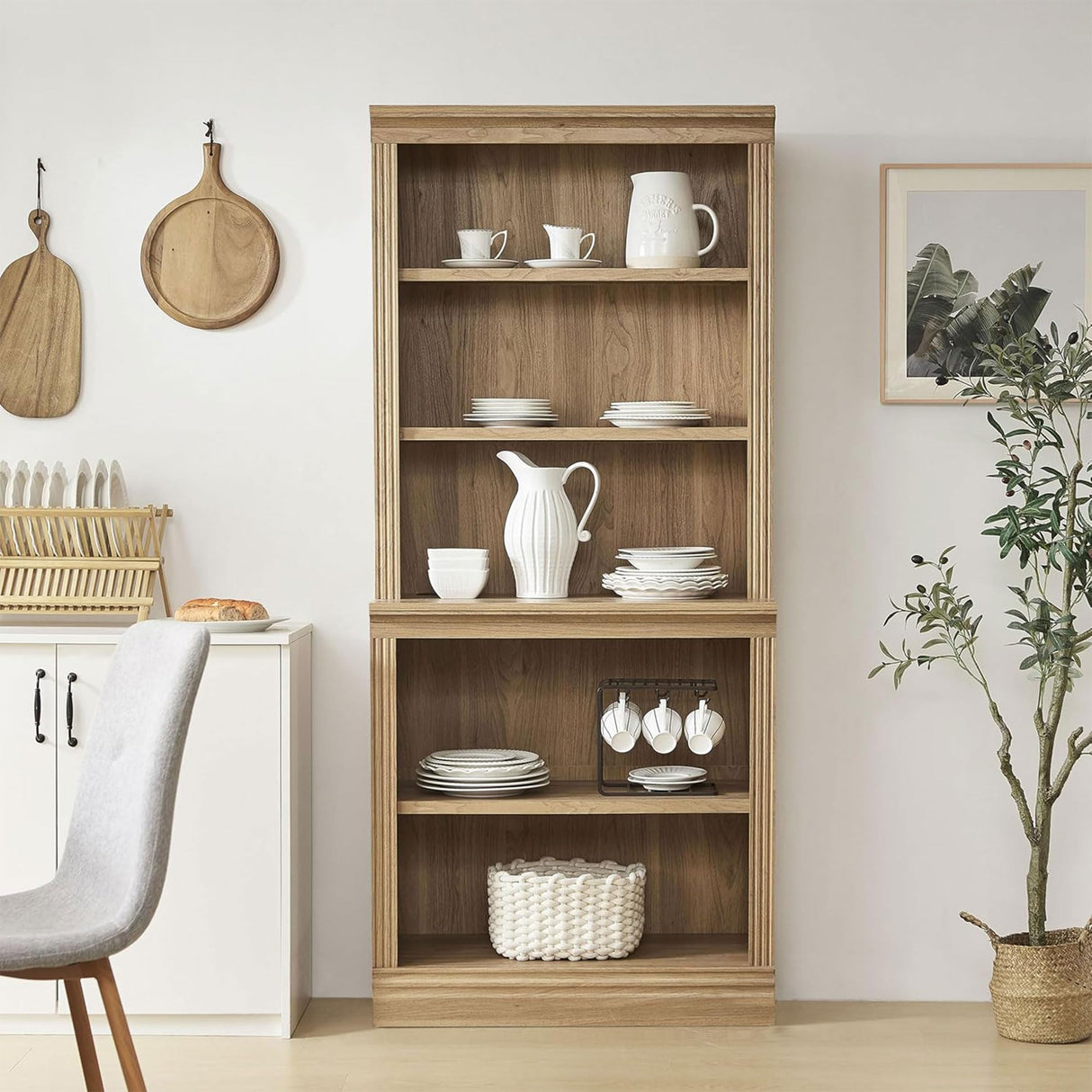 JAHRSTIM Halston Multi-Depth Bookcase, Adjustable Storage Open Display Shelving Unit for Home and Office Space, 31.5”L x 15.75”W x 72.8”H, Oak JAHRSTIM