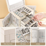 Homde Jewelry Box for Women Girls with Small Travel Case Mirror Necklace Ring Earrings Organizer White Wood Grain Homde