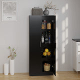 Panana Wooden Storage Cabinet, Narrow Pantry Cabinets Free Standing Tall Storage Cabinet with 2 Doors and Shelves (Black) Panana