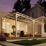 MEISSALIVVE 12' x 16' Gazebo, Wall Mounted Gazebo, Lean to Metal Awnings Gazebos, Gazebo Pergola with Sloped Roof, Outdoor Patio Gazebo Awning for Backyard, Deck, White MEISSALIVVE