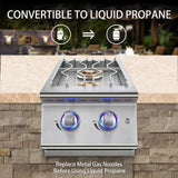 Livory Double Grilling Side Burners for Outdoor Kitchen, 2 * 17,000BTU Nature Gas Burners, Duty Heavy 304 Stainless Steel, Built-in Side Burner for BBQ Island Grill (Nature Gas) Livory