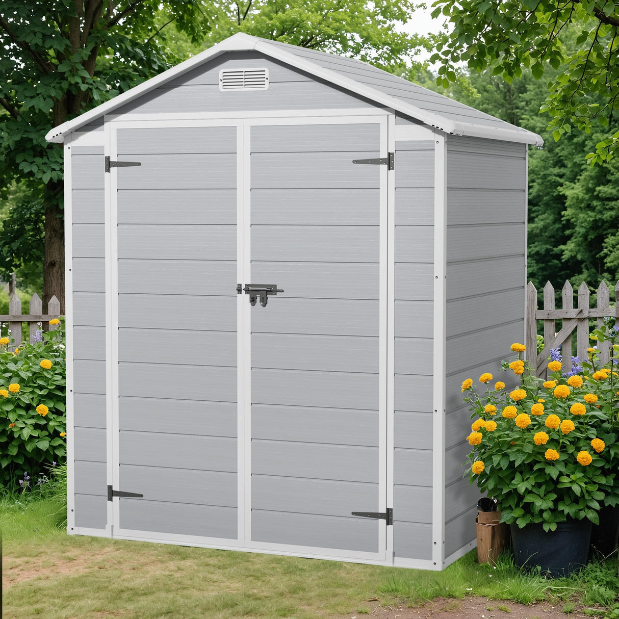 Flamaker 6 x 4 FT Outdoor Storage Shed, Garden Resin Shed with Floor, Plastic Tool Shed with Lockable Door for Backyard Patio Lawn Pool Flamaker