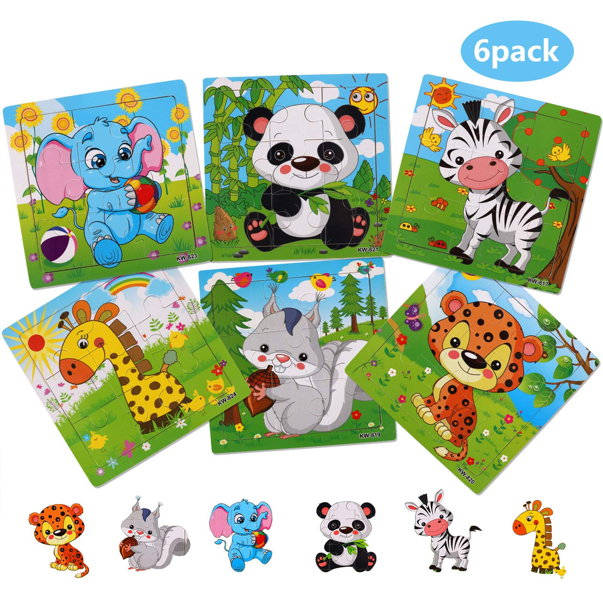NASHRIO Wooden Puzzles for Toddlers 2-5 Years Old(Set of 6), 9 Pieces Preschool Educational and Learning Animal Jigsaw Puzzle Toy Gift Set for Boys and Girls NASHRIO