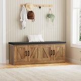 HOMSHO 2-Tier Storage Bench, Shoe Bench with Padded Seat Cushion, Entryway Bench with 4 Barn Doors, Adjustable Shelf, 13.8" D x 47.2" W x 17.7" H, for Entryway, Living Room, Bedroom, Rustic Walnut HOMSHO