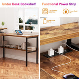 iSunirm U Shaped Office Desk, Customizable L Shaped Computer Desk with Adjustable Monitor Stand & Power Outlets & LED Strip Light, Sturdy Reversible Gaming Desk with Storage Shelves, Rustic Brown iSunirm