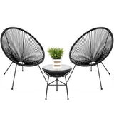 Best Choice Products 3-Piece Outdoor Acapulco All-Weather Patio Conversation Bistro Set w/Plastic Rope, Glass Top Table and 2 Chairs - Black Best Choice Products