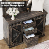 FinerFurnis 77 Inch Farmhouse Hall Tree Bench with 2 Mirrors, Shoe Storage, Coat Rack, Sliding Barn Doors, Wooden Entryway Organizer Furniture for Apartments, Mudroom, Deep Oak FinerFurnis