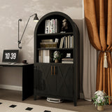 infurnic 63“ Arched Storage Cabinet with Beech Wood Door, 5-Tier Arched Bookcase, Farmhouse Kitchen Pantry with Storage – Perfect for Dining Room, Living Room, Kitchen, or Home Office infurnic