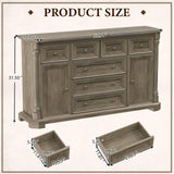 Yechen Buffet Cabinet with Drawers, 54" Large Sideboard Buffet Cabinet with 7 Drawers and 2 Doors, Farmhouse Solid Wood Sideboard for Kitchen, Living Room, Grey Yechen